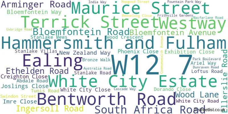 A word cloud for the W12 7 postcode